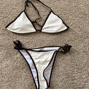 White & Brown Triangle Bikini Set - Women Swim Bikini